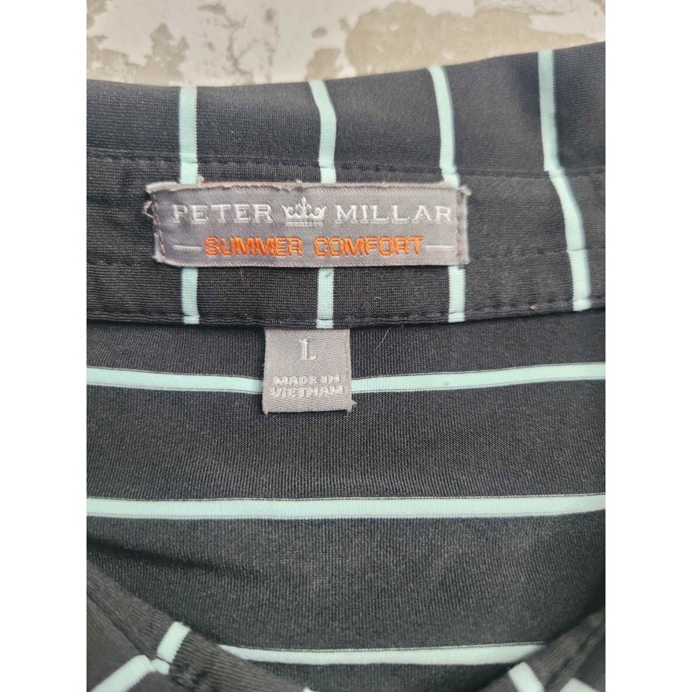 Peter MIllar Summer Comfort Men's Short Sleeve Striped Polo Large Black/Blue - Picture 6 of 6